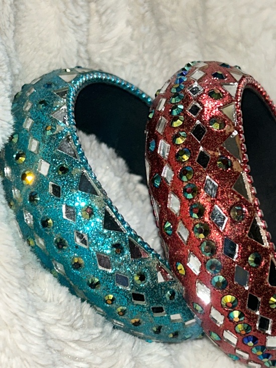 Jewelry - Vintage Domed Mirrored Chunky Red and Teal Bangle Bracelets Set of 2